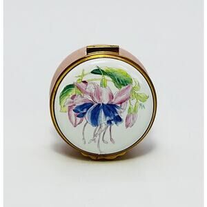 Kingsley Enamels Trinket pill box Floral Pink Worcestershire England Collectible